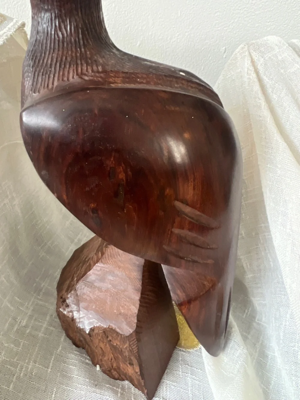 Vintage Brown Hand-Carved Wooden Bird Toy - Rustic Pet Accessory